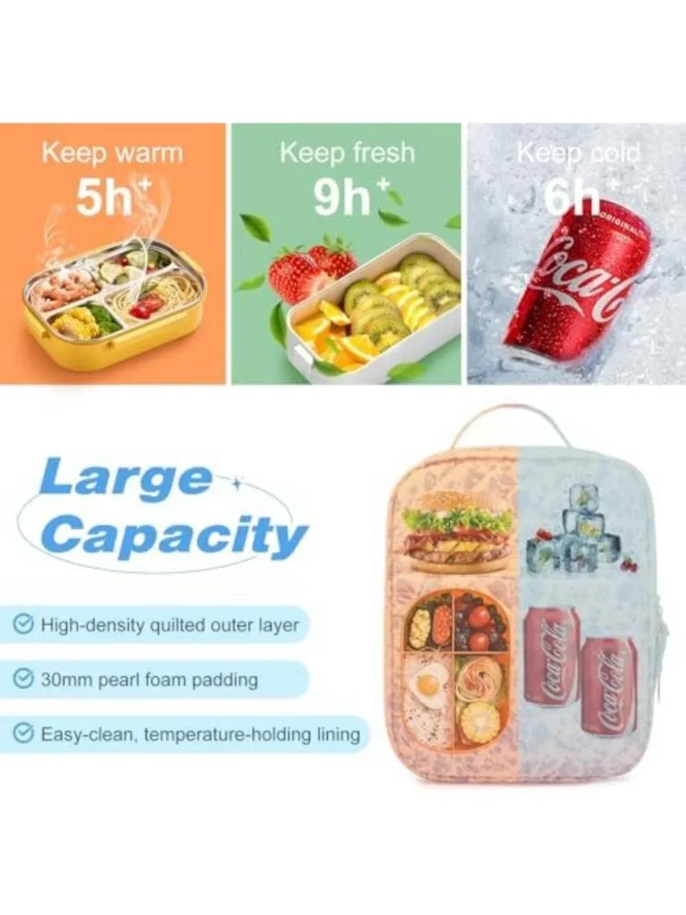 Insulated Lunch Bag for Women - Quilted, Large Capacity Cooler for Work & Travel